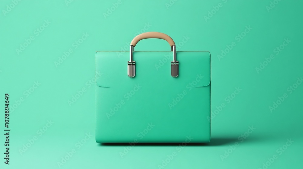 Poster minimalistic turquoise briefcase icon with copy space for presentation or product display