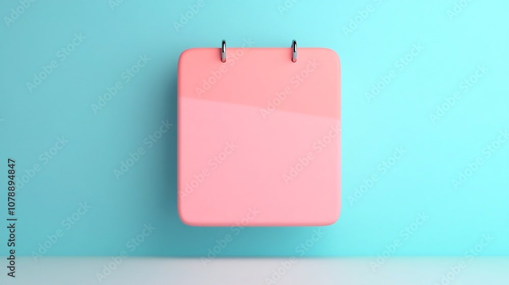Poster empty pink and turquoise 3d calendar icon on plain background with copy space