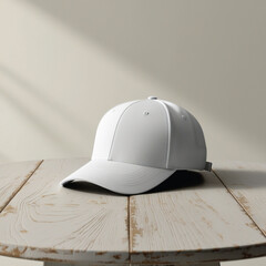 mockups of hats, thermos bottles, attractive colors accompanied by a clean table background