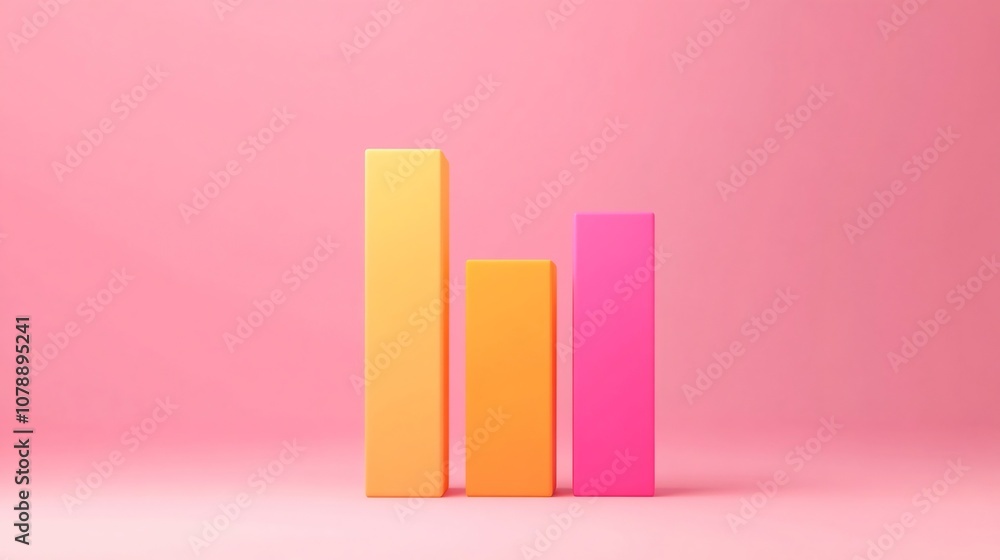 Aufkleber minimalist 3d bar chart icon on plain pink and orange background with empty surrounding space