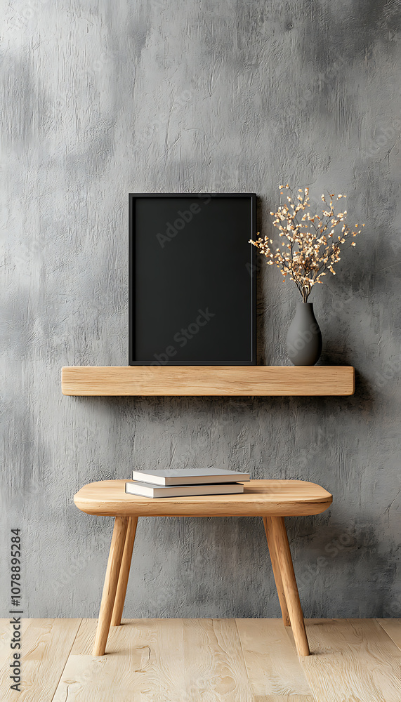 Poster showcase your unique design concept with a stylish mockup preview of a minimalist shelf arrangement