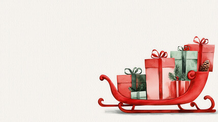 Obraz premium Festive red sleigh with beautifully wrapped gifts, perfect for holiday cheer