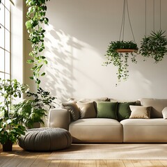 Beautiful Modern Living room Interior with furniture's ,mockup frame , posters, wall -3d Rendering