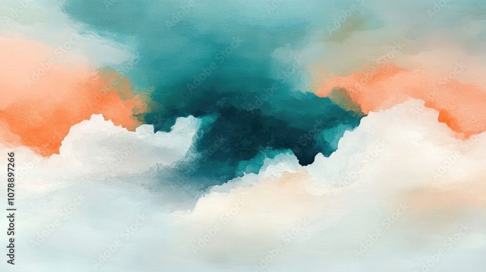 Aufkleber abstract dreamy clouds in soft pastel colors with hints of turquoise, peach, and white creating a se