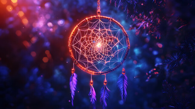 Digital dreamcatcher ritual, AI spirit guide manifestation, geometric light mandala, quantum mist, technoshaman interface - Powered by Adobe