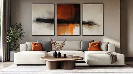 Beautiful Modern Living room Interior with furniture's ,mockup frame , posters, wall -3d Rendering