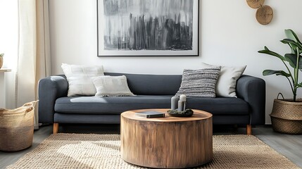Beautiful Modern Living room Interior with furniture's ,mockup frame , posters, wall -3d Rendering