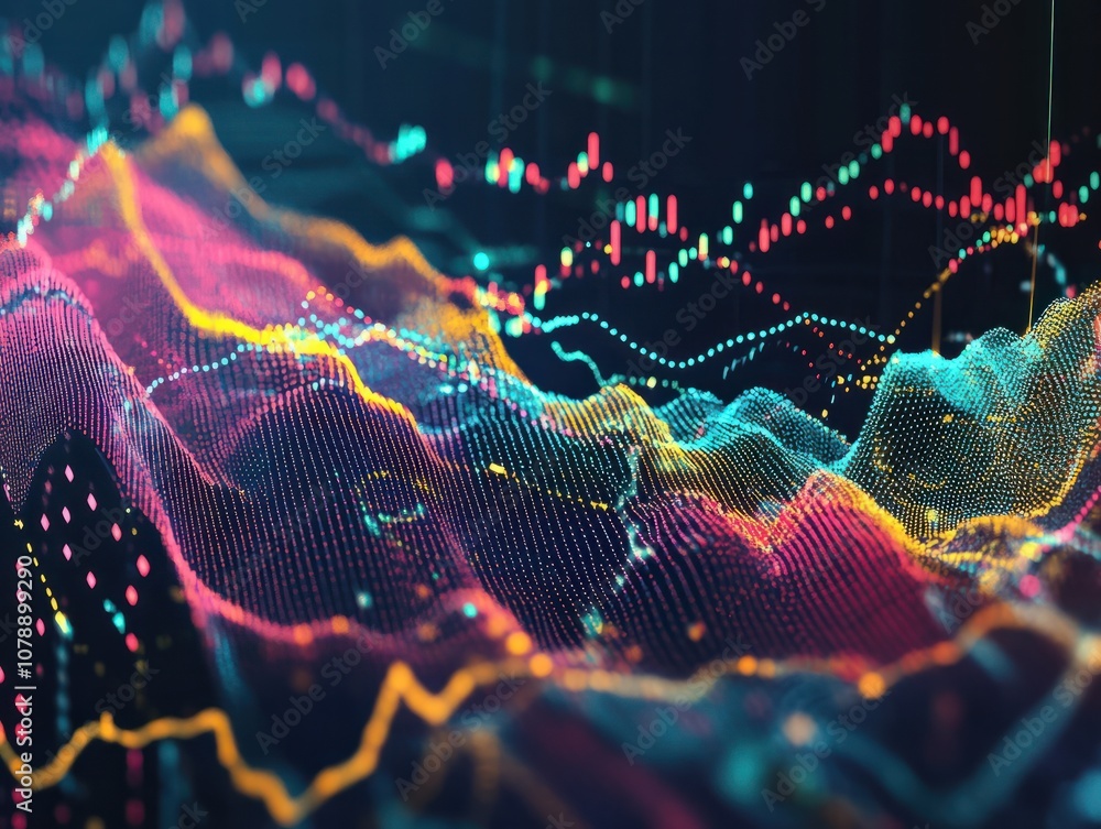 Poster abstract digital stock market graph with colorful lines showcasing financial trends and data analyti