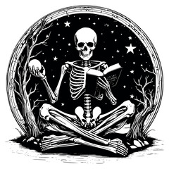 Skeleton Reading A Book Silhouette black vector the white background