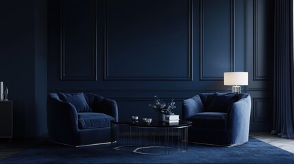 Elegant Living Room with Blue Velvet Armchairs