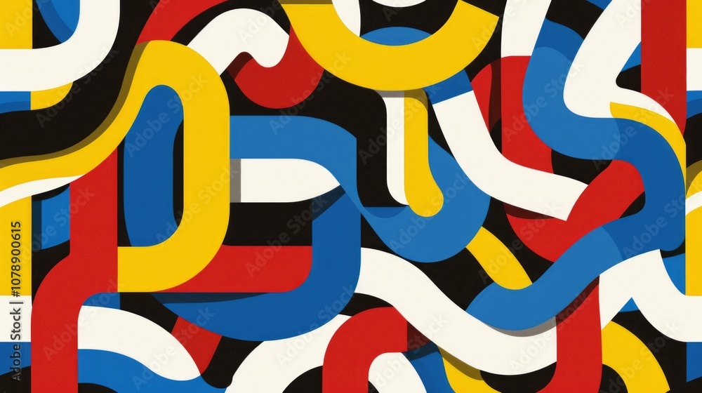 Aufkleber abstract colorful pattern with wavy lines on black background.