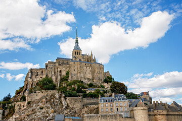 Panorama of Mont Saint Michele abbey in a beautiful summer day, France
