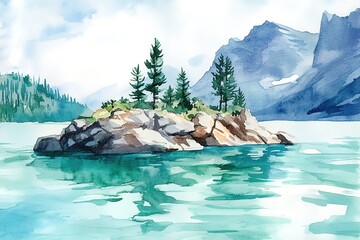 Nature land illustration. Watercolor style.
