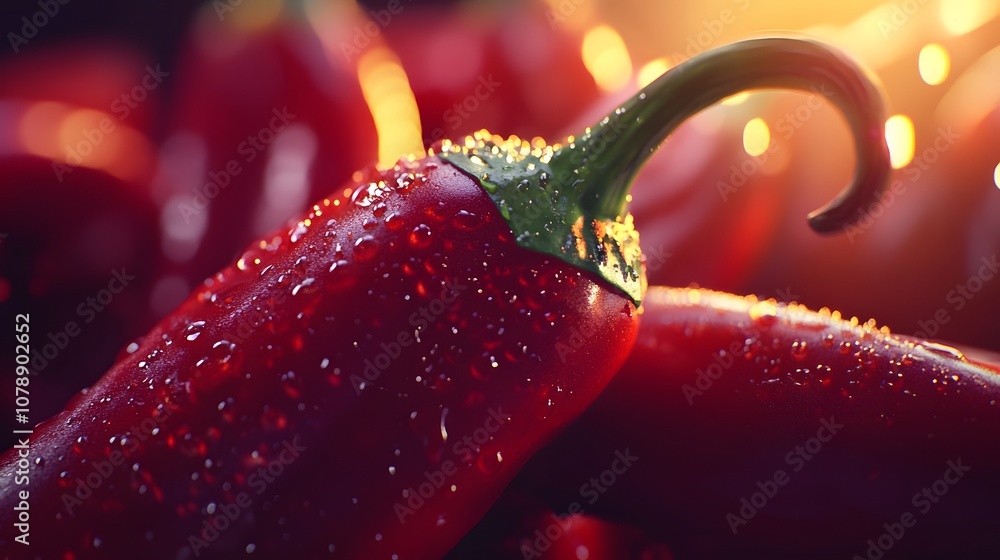 Poster A close-up of a chili pepper with its shiny, smooth skin, sharp color, and subtle variations in texture, showing a true-to-life representation. Cinematic Scene, 4k resolution, cinematic scene