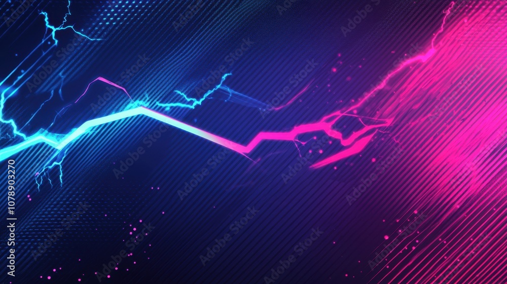 Poster abstract neon lightning background with blue and pink electric strikes on dark gradient for dynamic 