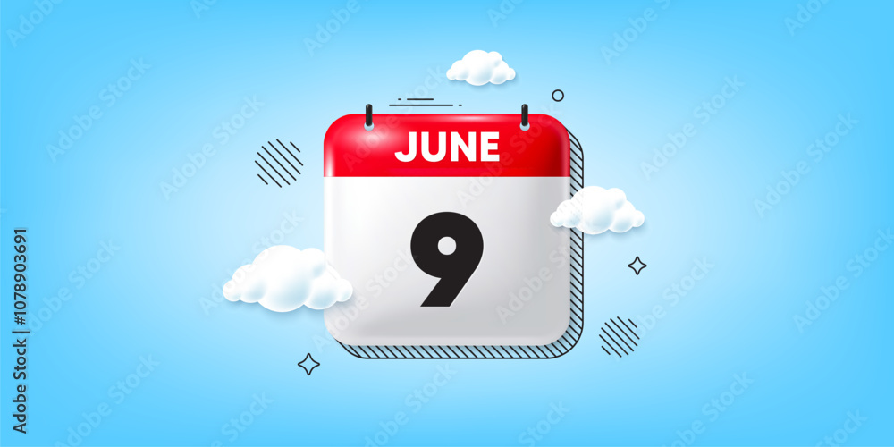 Poster calendar date of june 3d icon. 9th day of the month icon. event schedule date. meeting appointment t