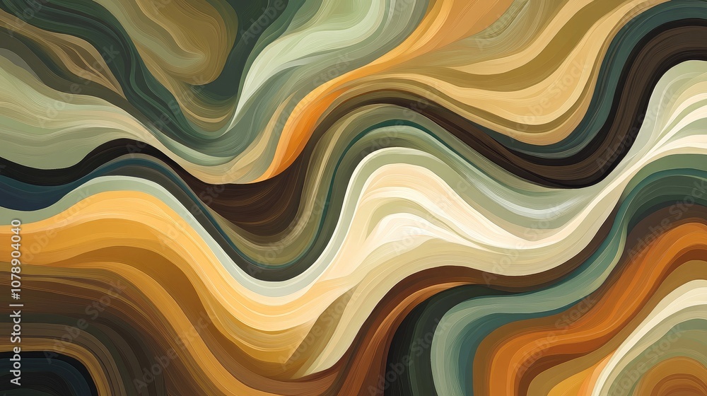 Poster abstract waves of earthy tones in fluid motion with gentle curves and swirls conveying depth and mov