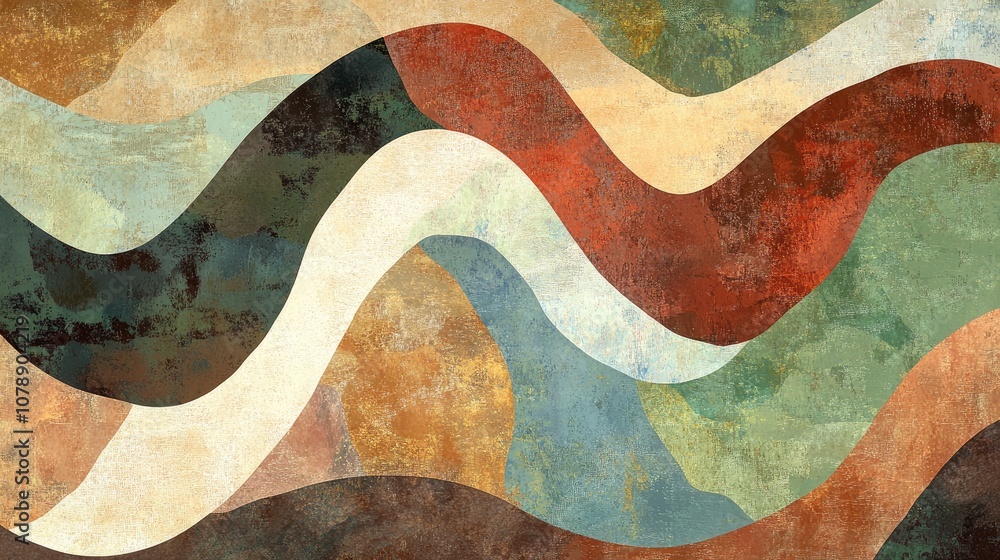 Poster abstract decorative background with wavy patterns in earthy tones and textured layers, ideal for mod
