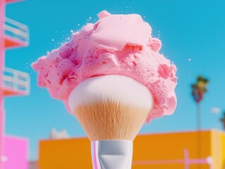 Bold contrast of shimmering powder explosions from makeup brushes highlighting vibrant color and motion for beauty branding visuals