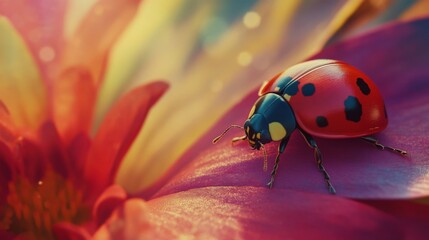 Obraz premium Ladybug on a Red Flower: A Close-Up Macro Photography