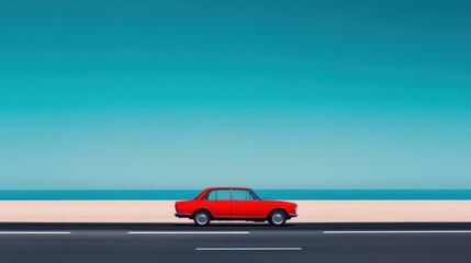 Vintage Car on Coastal Highway by the Ocean
