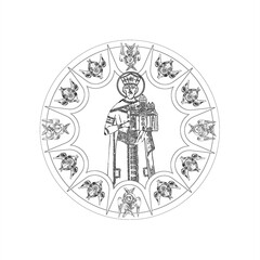 Stefan Lazarevich (name english) sky round dome with 4 apostles and seraphim. Coloring page in Byzantine style