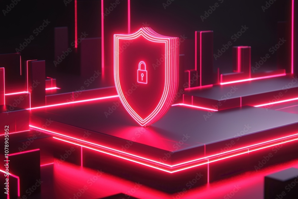 Aufkleber digital protection concept with glowing shield, lock icons, and data streams, emphasizing risk mitig
