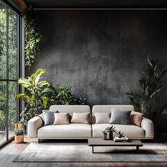 Beautiful Modern Living room Interior with furniture's ,mockup frame , posters, wall -3d Rendering