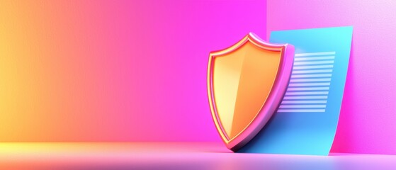 Insurance policy document with shield and checkmark icons, showcasing protection strategies and reliable coverage, clean and professional, 3D illustration