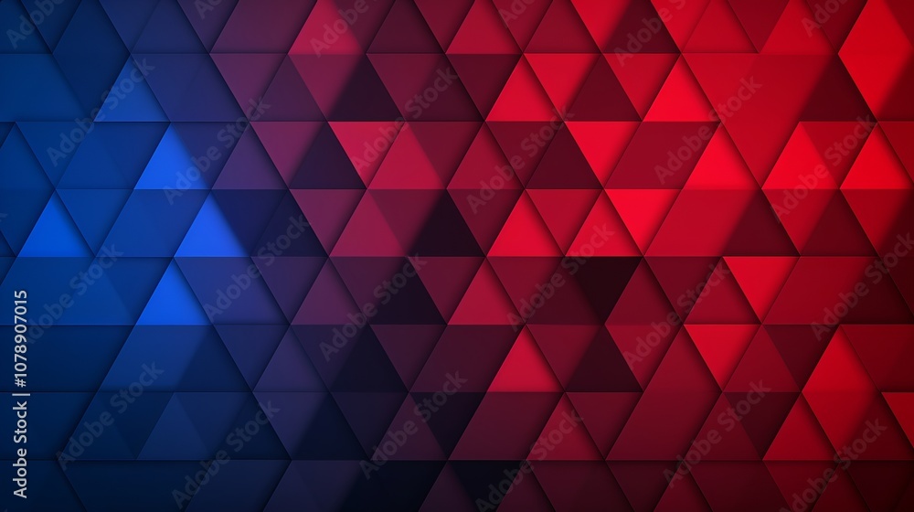 Poster abstract geometric background with blue and red triangular patterns.