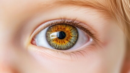 Fototapeta premium Close-Up of a Beautiful Human Eye with Unique Patterns and Colors, Showcasing Intricate Details, Vibrant Hues, and Natural Beauty in High-Resolution Imagery
