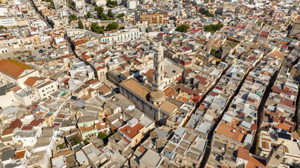 Fototapeta premium Aerial view of the church of San Domenico located in the historic center of Andria, in Puglia, Italy.