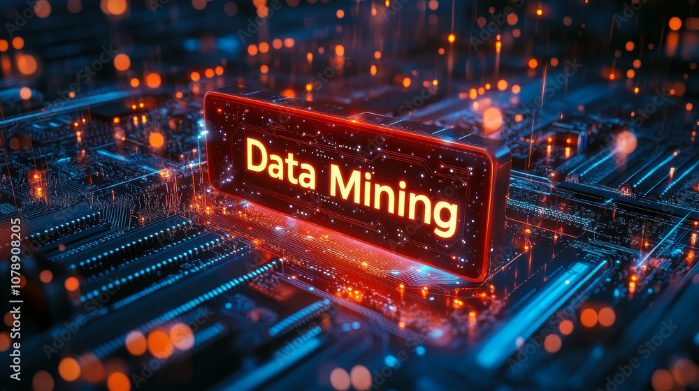 Poster futuristic data mining banner design with high-tech elements and digital process visualization
