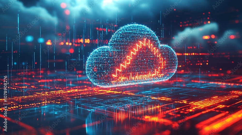 Poster digital cloud with glowing dna strands symbolizing advanced data storage and preservation