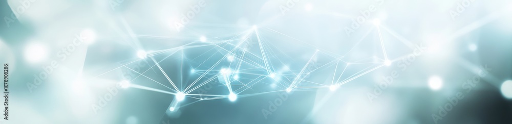 Poster a blue background with a lot of lines and dots. the image is abstract and has a futuristic feel to i