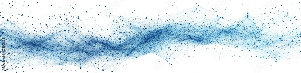 Poster a blue wave with many small dots in it. the dots are scattered all over the wave, creating a sense o
