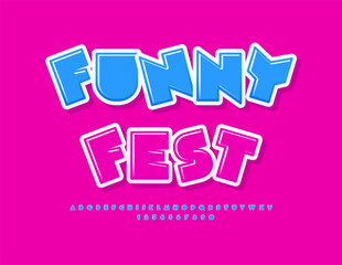 Vector bright invitation Funny Fest. Cute Kids Font. Decorative Alphabet Letters and Numbers.