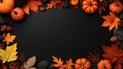 Autumn-Themed Pumpkin Border Featuring Warm Halloween Colors with Leaves and Gourds Perfect for Seasonal Decor and Festive Celebrations