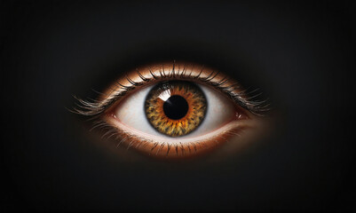 Obraz premium A close-up of a brown eye, looking out from a dark background