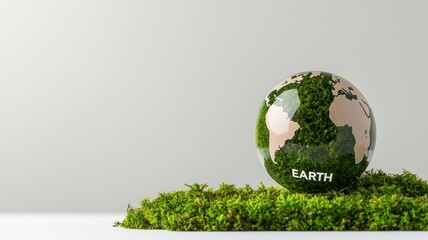 A vibrant globe covered in green moss represents Earth, symbolizing nature, sustainability, and the importance of preserving our environment.