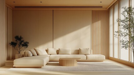 Fototapeta premium Beautiful Modern Living room Interior with furniture's ,mockup frame , posters, wall -3d Rendering