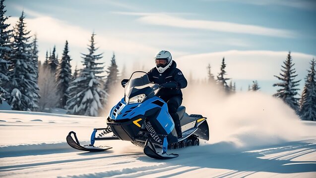 A snowmobile speeding through a snowy landscape, with a rider enjoying the thrill, snowmobiling, winter sports, adventure, extreme sports, snow, winter wonderland, outdoor, winter, snowmobile, sport, 