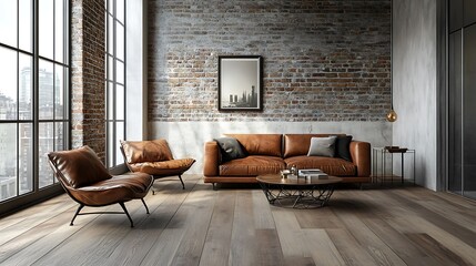 Beautiful Modern Living room Interior with furniture's ,mockup frame , posters, wall -3d Rendering