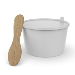 Ice cream cup with spoon blank template 3d illustration.