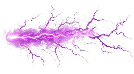 Striking Purple Lightning Bolt Against White Background, Abstract Energy Burst with Bright Colorful Visuals Ideal for Design and Creative Projects