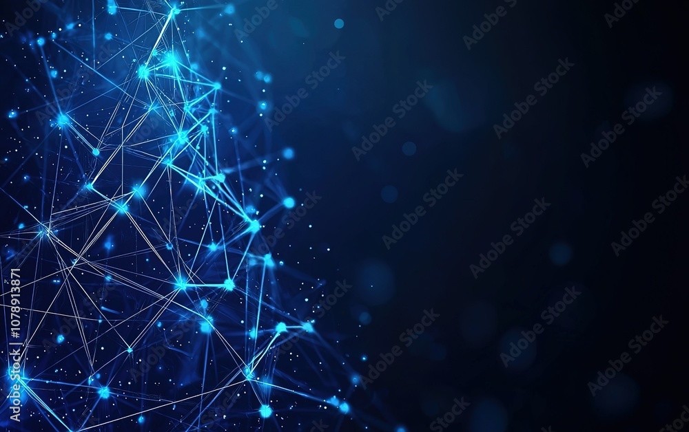 Poster abstract representation of a network structure with glowing blue connections and dark background, sh