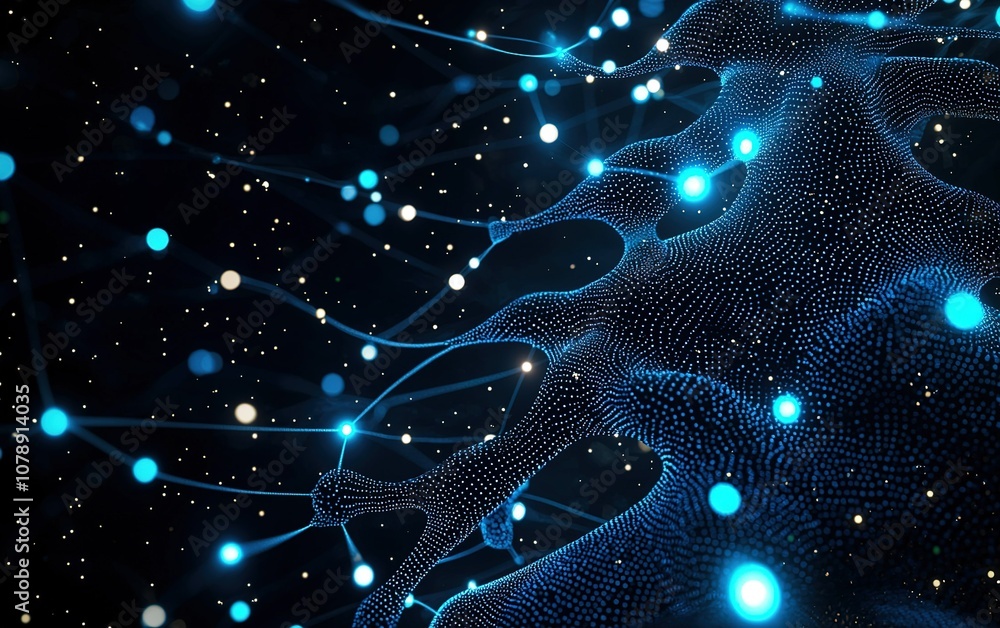 Poster glowing blue networks of interconnected nodes create a stunning visual representation of abstract te