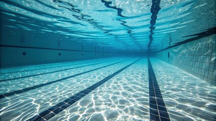 Underwater View of a Serene Swimming Pool With Vibrant Light Reflections and Clear Blue Water. Generative AI