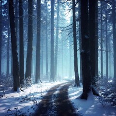 Fairy tale, snow forest, enchanting, bright and colorful, high contrast, mythology, cinematic, detailed, atmospheric, shafts of lighting, mist, photorealistic, concept art