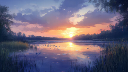 Twilight painting the sky in pastel colors, hyperrealistic photo. Pastel. Illustration